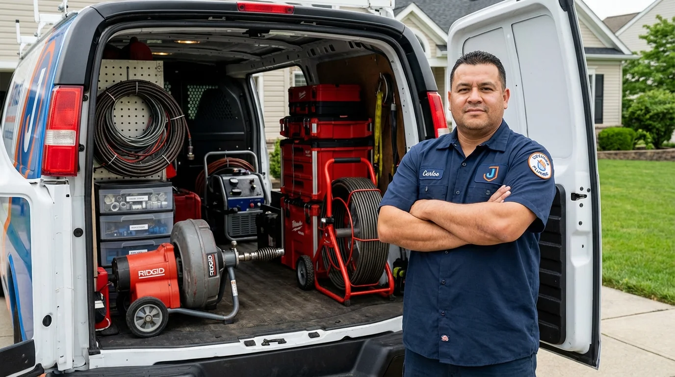 Professional drain cleaning equipment and Johns Plumbing LLC plumber in Baldwin City