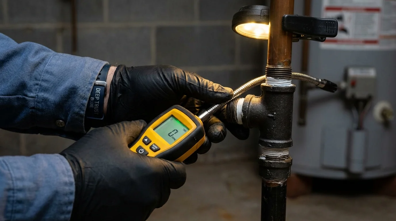 Gas leak detection with electronic sniffer by Johns Plumbing LLC in Baldwin City