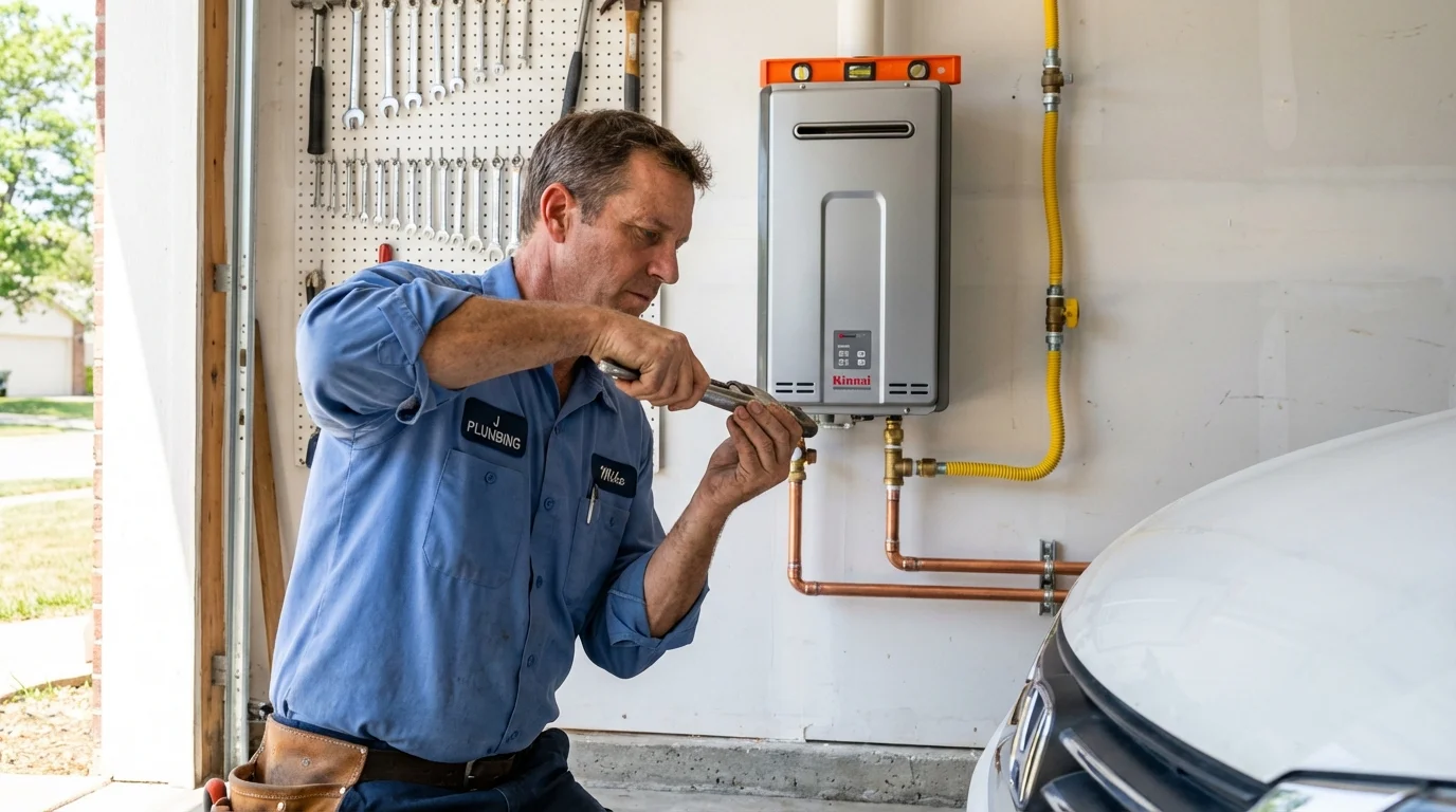 Tankless water heater installation by a Johns Plumbing LLC plumber in Baldwin City